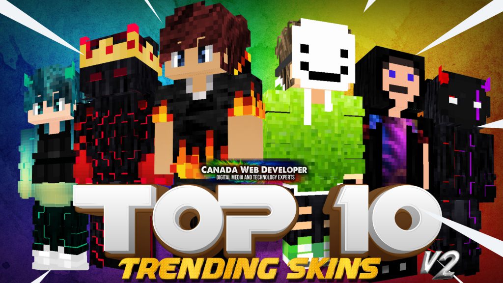 Looking for a fresh style? These skins will blow you away! Here is the second release of Top 10 for Minecraft! For all gamers. 10 HD (128px) skins including: - 9 trending outfits - 1 exclusive free skin by: Dannny0117 Created and Published by: Dannny0117 + Canada Web Developer.